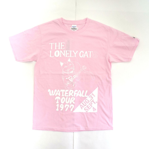 猫ツアーT「猫バンド」（レコードワッペン）　ピンク　Mサイズ　夏　WATERFALLオリジナル　生産数量限定品