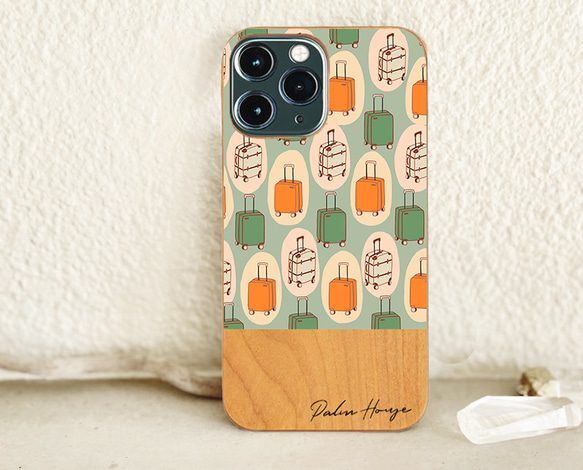 天然木♡名入れ♪TRAVELER WOOD iPhoneケース　グリーン