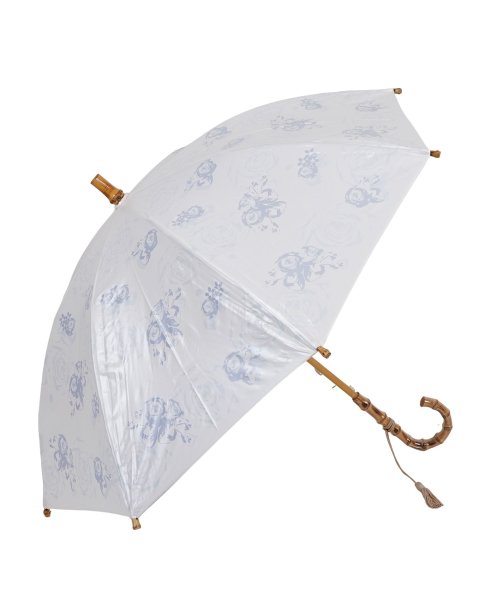 プレミアムホワイト PREMIUM WHITE 日傘 長傘 晴雨兼用 軽量 雨傘 レディース 50cm UVカット 紫外線対策 軽量 エレガントローズ柄 ネイビ