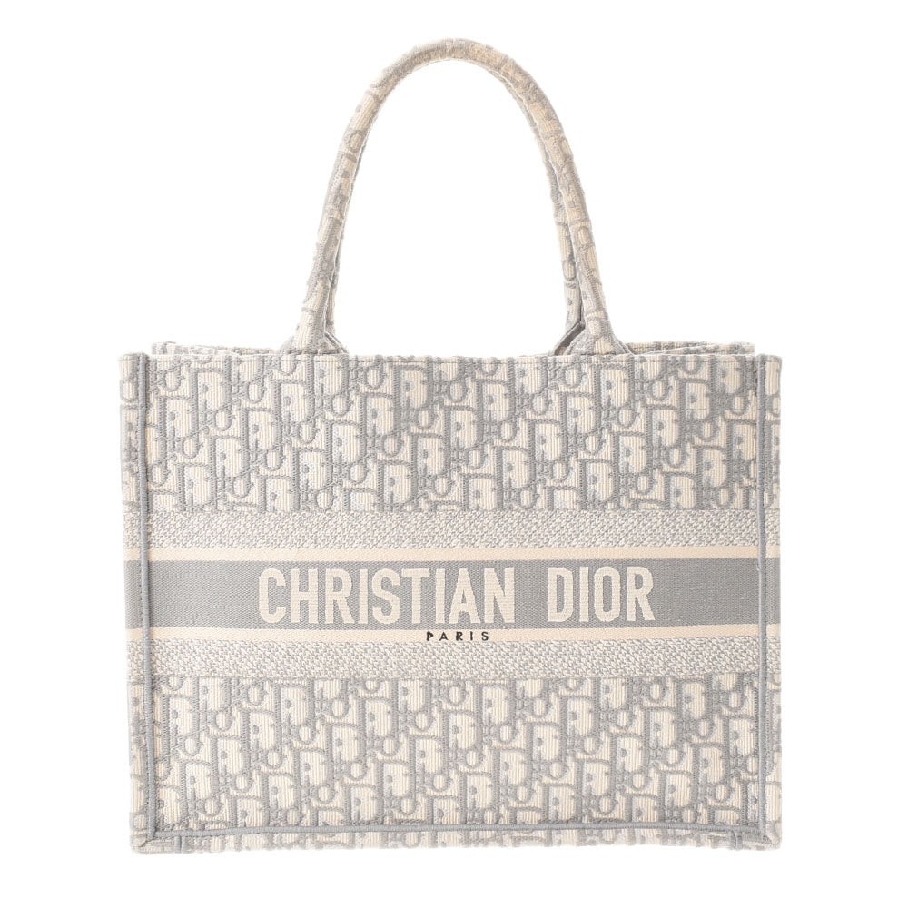 CHRISTIAN DIOR クリスチャンディオール ブックトートバッグ ミニ エンブロイダリー 白/グレー レディース キャンバス ハンドバッグ Aランク 中古 