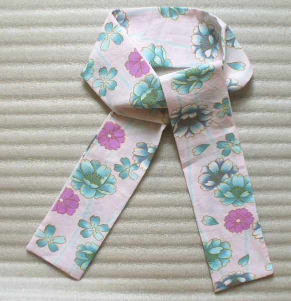 8*120 綿 八重桜 桜 牡丹? マフラー 着物リメイク 浴衣地 コットン Hand-made Kimono