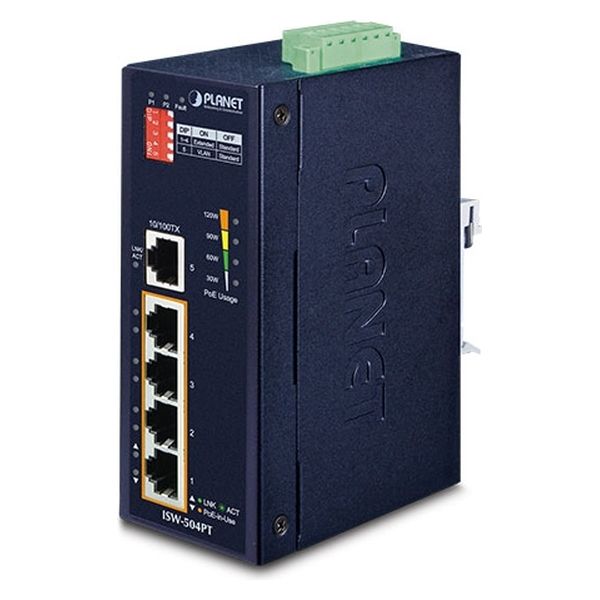 PLANET Technology 産業用802.3at PoE+ファストイーサネットスイッチングハブ ISW-504PT 1台（直送品）