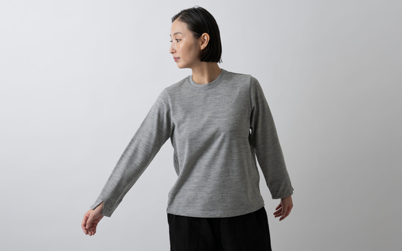 HANDROOM WOMENS ウールジャージー クルーネックカットソー lightgrey｜ladies｜2size