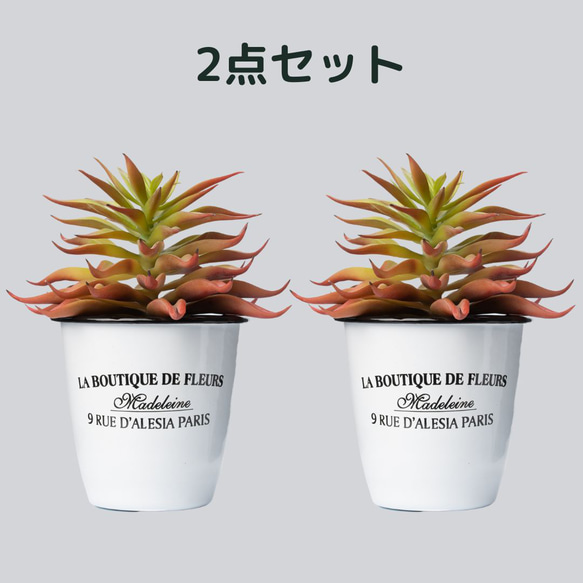 【2点セット】HANAYUKI フェイクグリーン 多肉植物 エケベリア（レッド色) 光触媒 卓上 18cm 人工観葉植物