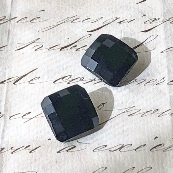 Glass Buttons Square 約15mm [BTN-015]＊2個＊Vintage＊