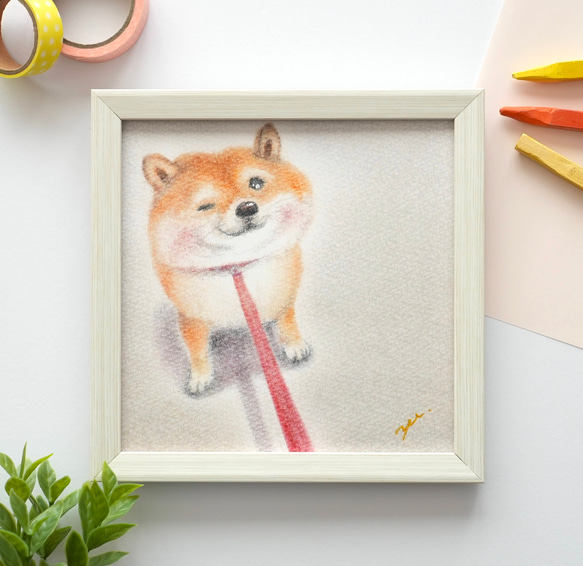 【複製画】「お散歩拒否わんこ」　柴犬　パステルアート　動物　イラスト