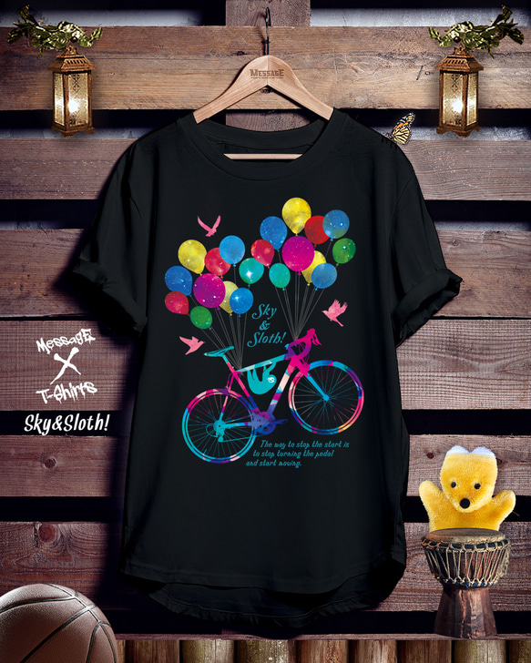 ロードバイク黒Tシャツ「Sky&Sloth!」