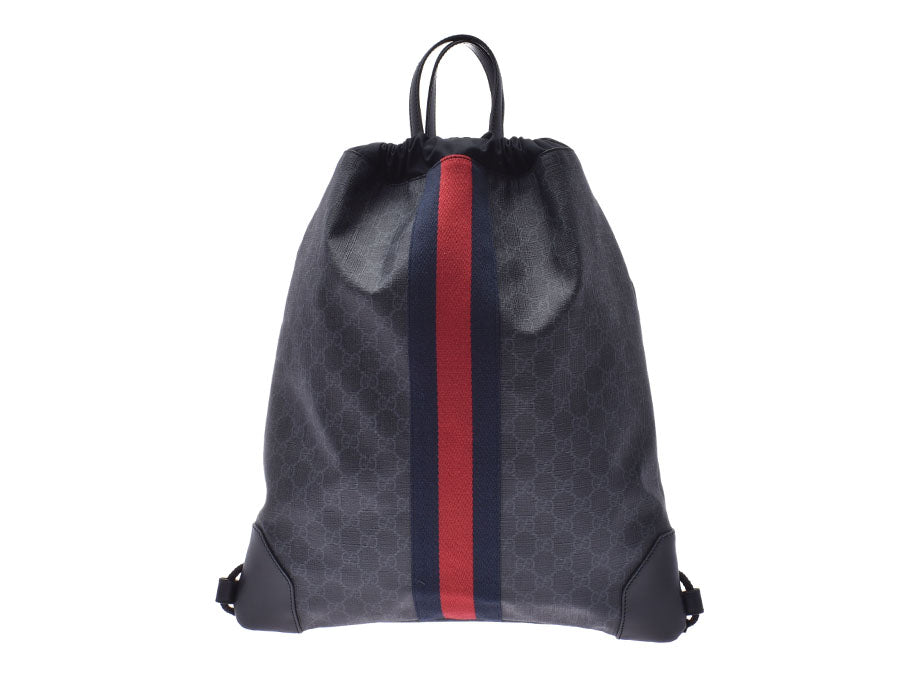 グッチ ドローストリングバックパック 黒 473872 メンズ レディース PVCレザー 2WAYバッグ Aランク 美品 GUCCI 中古 