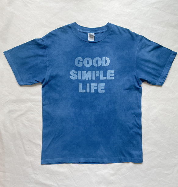 送料無料　良い人生でシンプルな人生を GOOD SIMPLE LIFE 藍染Tシャツ 鯨　ムラ染め