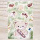 ????透明水彩画「パン大好きクマちゃん」 北欧イラストポストカード 2枚セット くま　熊　食パン　母の日　父の日　誕生日　バースデーカード　コーヒー