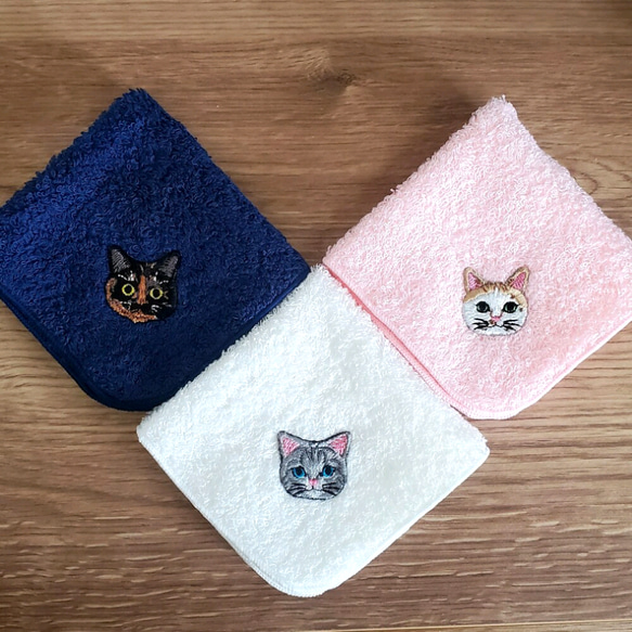 猫さん刺繍の泉州タオルハンカチ♬