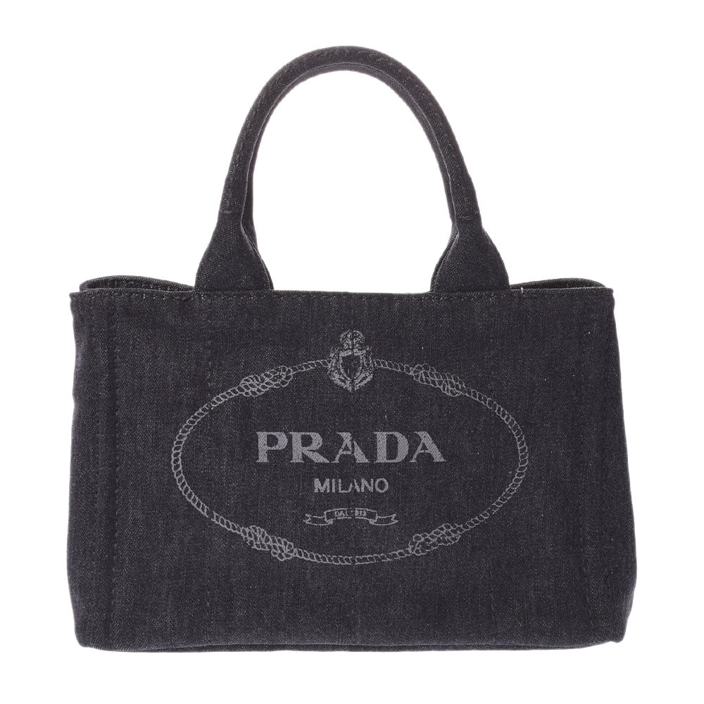 PRADA プラダ カナパミニ 2WAY 黒 レディース デニム/GP金具 ハンドバッグ ABランク 中古 