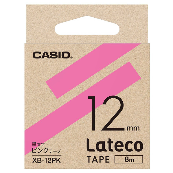 カシオ Lateco専用テープ(黒文字/12mm幅) ピンクテープ XB-12PK