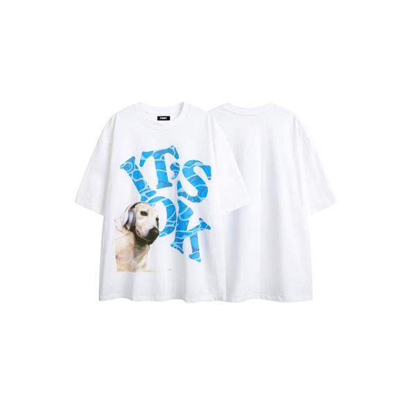 夏のtシャツ男女上着半袖子犬プリント・ゆったりtシャツ W374