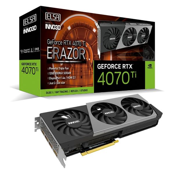 ELSA NVIDIA GeForce RTX 4070 Ti 12GB GDDR6X 192bitメモリ 7680ユニット