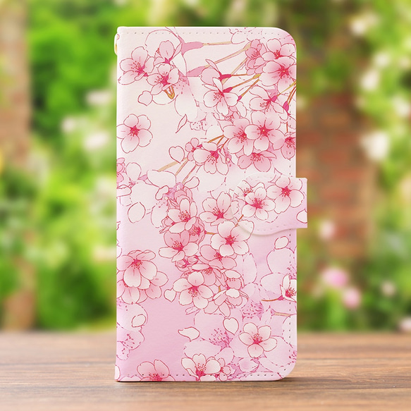 【カメラ穴あり】iPhone/Android対応  桜ピンク【手帳型スマホケース】ほぼ 全機種対応 花柄