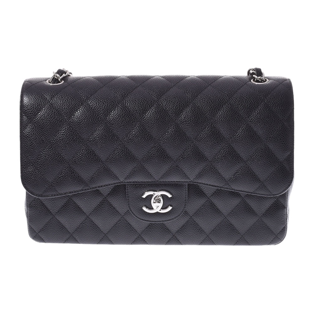 CHANEL シャネル マトラッセ チェーンショルダー Wフラップ30cm 黒 シルバー金具 レディース キャビアスキン ショルダーバッグ 新同 中古 