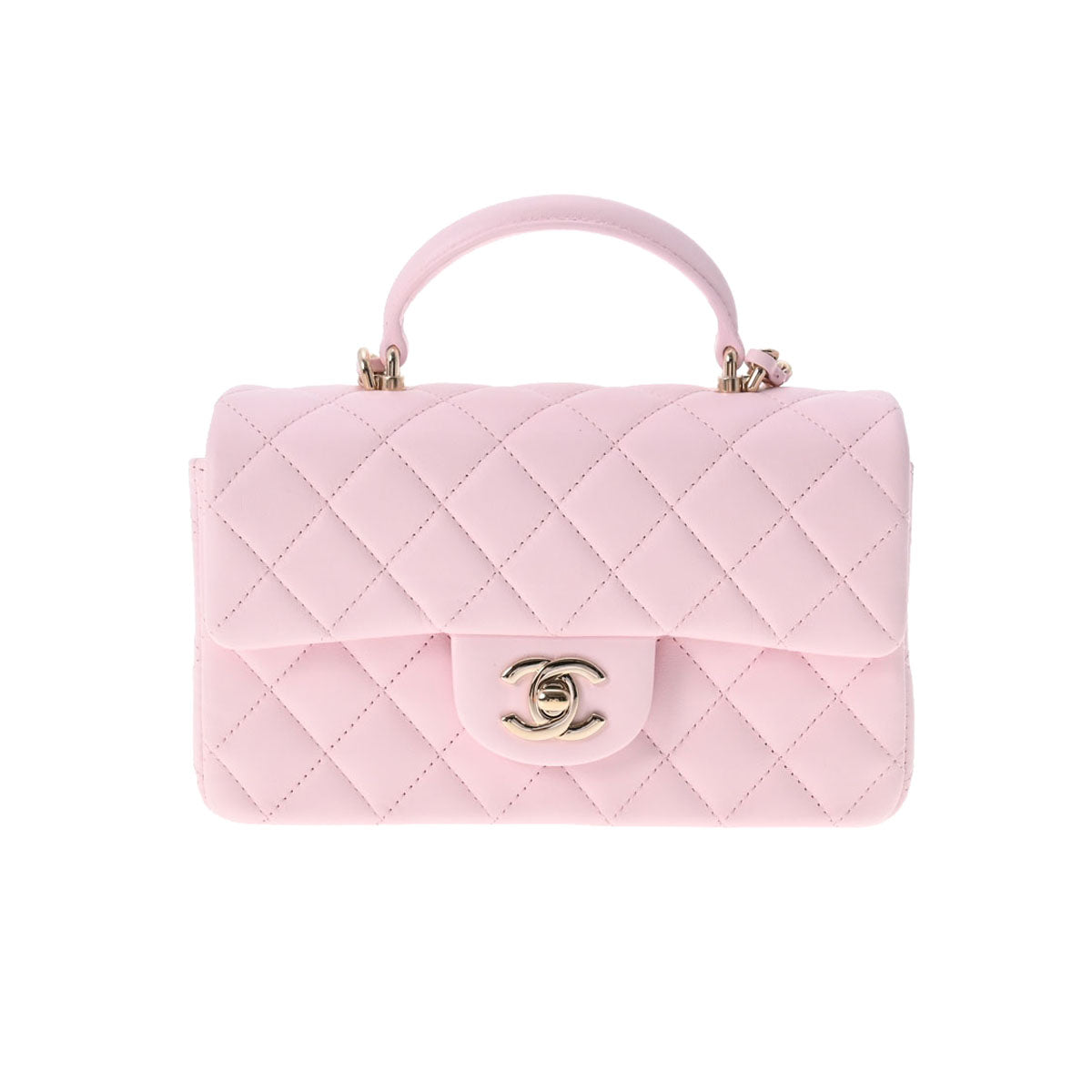 CHANEL シャネル マトラッセ トップハンドル チェーンショルダー ベビーピンク ゴールド金具 AS2431 レディース カーフ 2WAYバッグ 新同 中古 