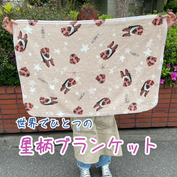 【オーダーメイド】星柄ブランケット 名前入り♪　ひざ掛け　うちの子　犬・猫・お子様など　プレゼントにも☆