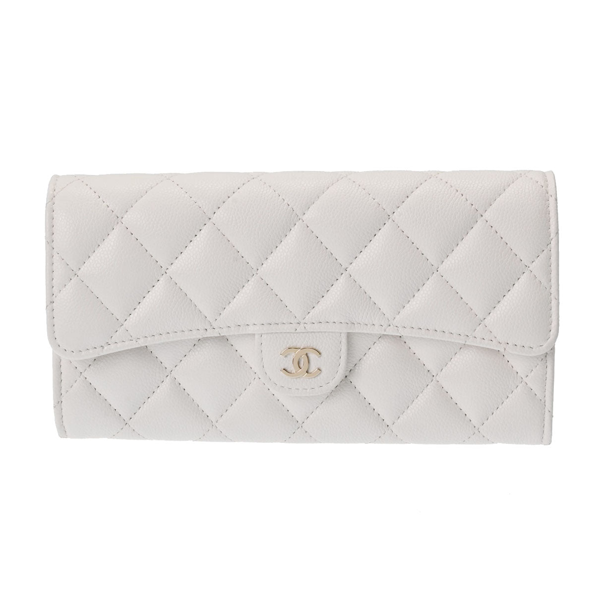 CHANEL シャネル マトラッセ クラシック ロングフラップウォレット 白 ゴールド金具 AP0241 レディース キャビアスキン 長財布 新品 