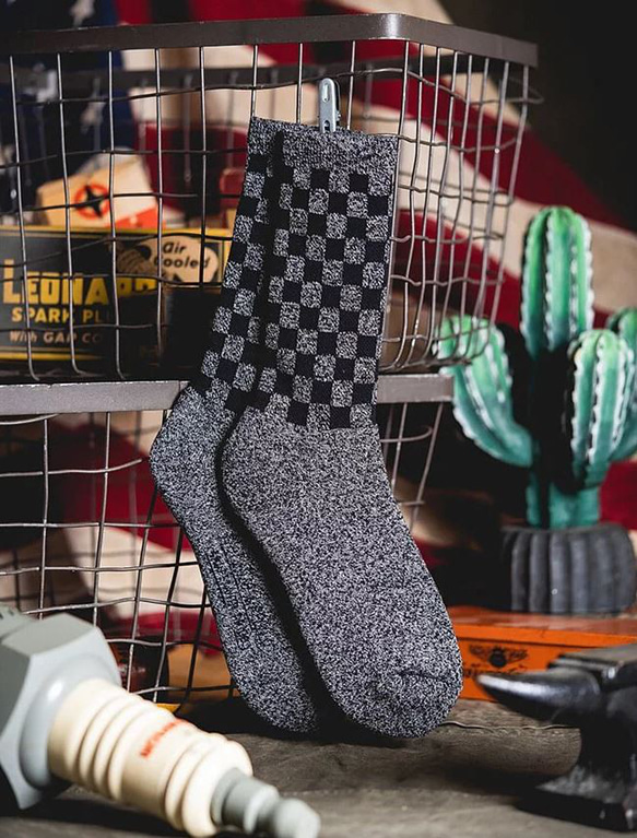 Retro Mid-Tube Cotton Socks checkerboard(hemp gray × black)