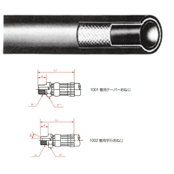 横浜ゴム（YOKOHAMA） 一般油圧ホース 4000mm 1001金具・1002金具 L35-25 L35-25-4000 1001+1002（直送品）