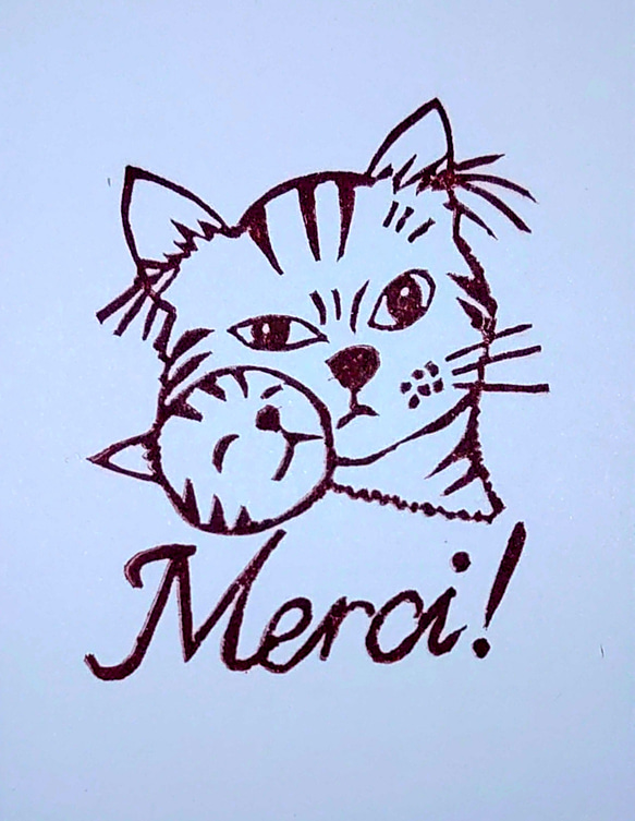 消しゴムはんこ「ネコ・親子・Merci」