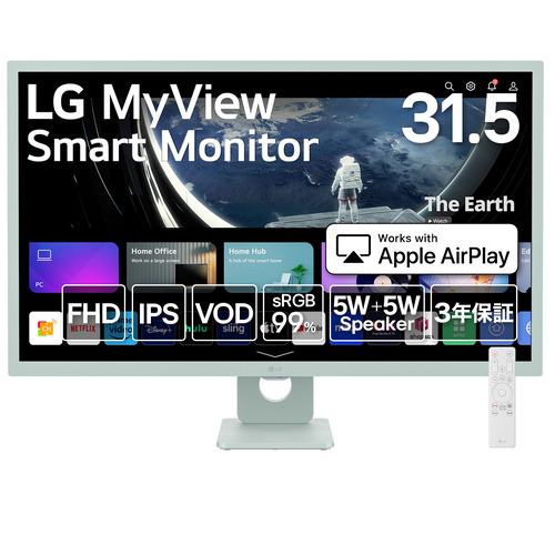 LGエレクトロニクス 32SR50F-G MyView Smart Monitor 31.5型／IPS／フルHD／sRGB 99%／webOS23／3辺フレームレスグリーン