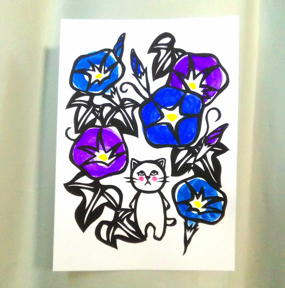 【切り絵】原画　A5サイズ　morning glory