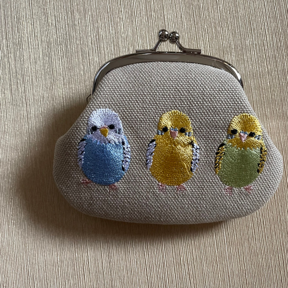 刺繍がまぐち　セキセイインコ　ウオッシュ帆布8号