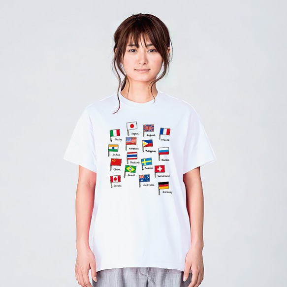 国旗 一覧 イラスト Tシャツ メンズ レディース 半袖 ゆったり おしゃれ トップス 白 30代 40代 プレゼント