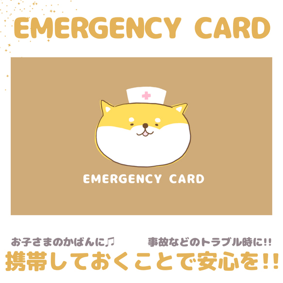 柴犬のEMERGENCY CARD 1枚（緊急連絡先）5.5cm×9cm