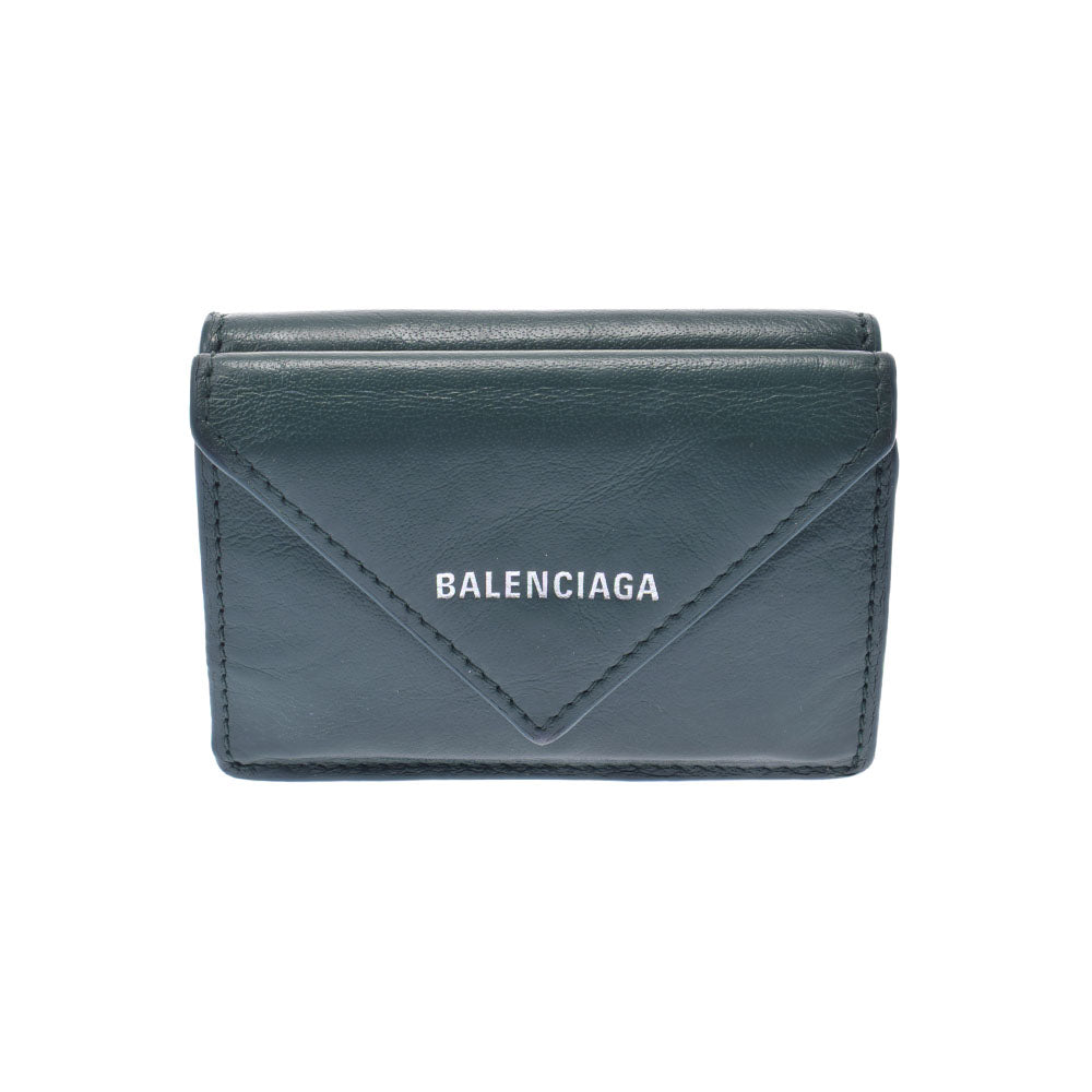 BALENCIAGA バレンシアガ ペーパーミニウォレット 緑 391446 レディース カーフ 三つ折り財布 Bランク 中古 