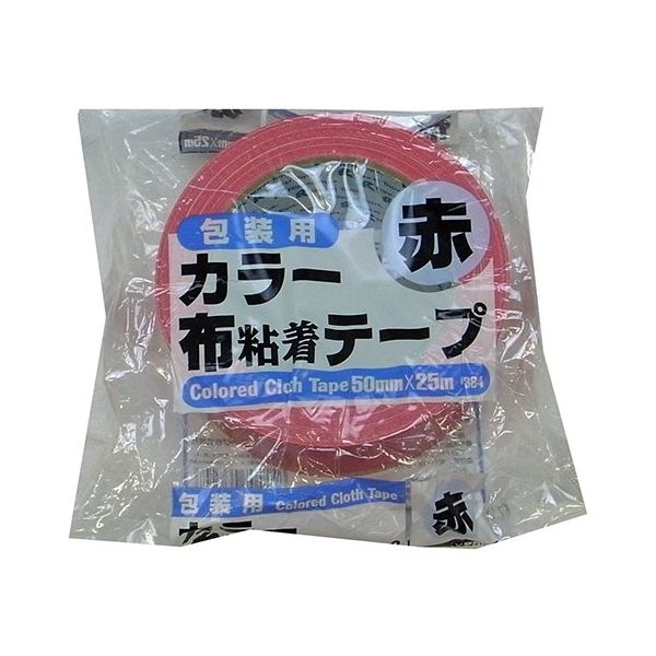 リンレイ カラー布粘着テープNO.384 50mm×25m 赤 30巻入 RT384-RED5025 1箱(30巻) 62-9214-51（直送品）