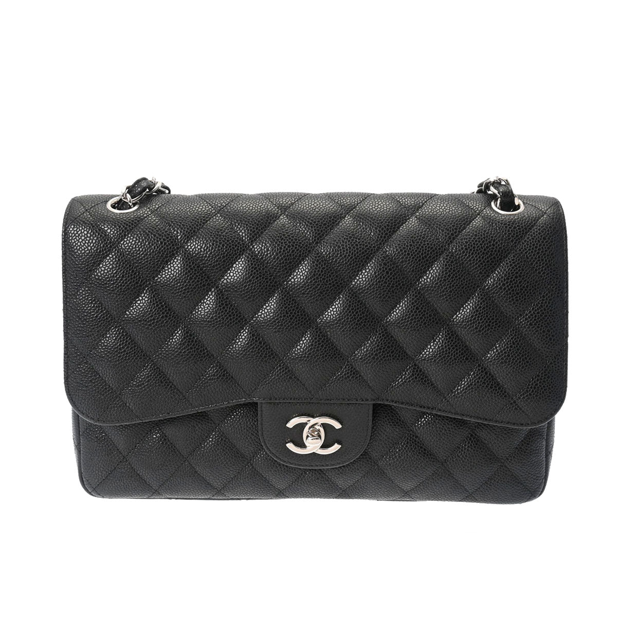 CHANEL シャネル マトラッセ Wフラップ チェーンショルダー 30cm 黒 シルバー金具 A58600 レディース キャビアスキン ショルダーバッグ Aランク 中古 