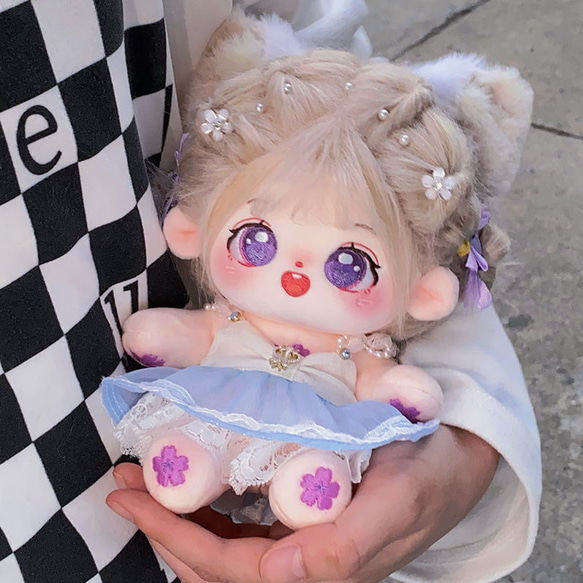 ミニ洋服 20cm 着せ替えぬいぐる服 青と白のレースのドレス ぬいぐるみコスチューム 着せ替え人形洋服 ワンピース 日