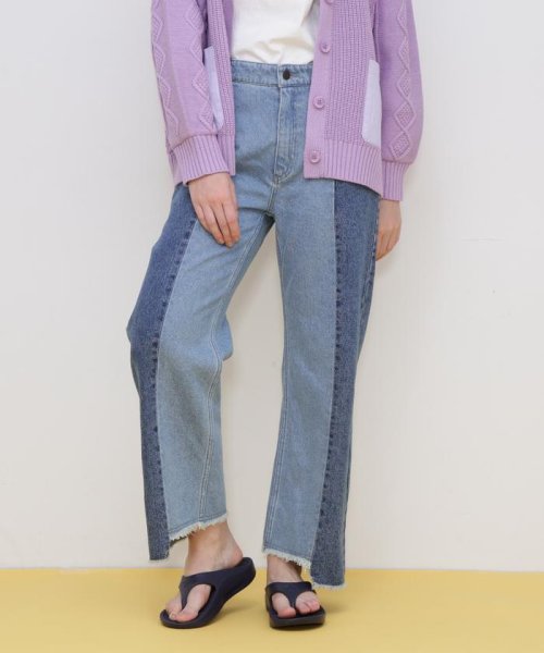 DENIM BICOLOR STRAIGHT PANTS/デニム バイカラー ストレート パンツ