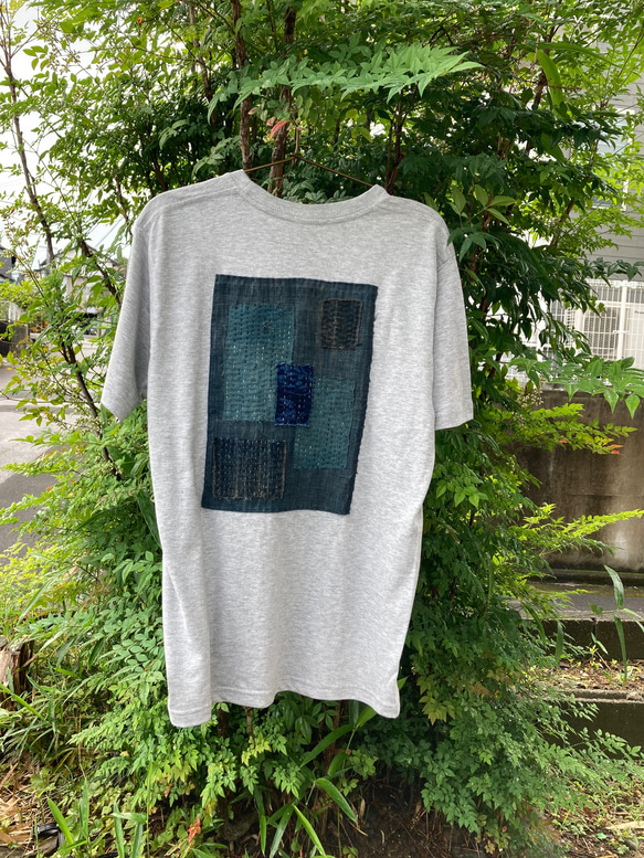 1942 size M  襤褸　リメイク　tシャツ 古布　パッチワーク　藍染　藍染め　ヴィンテージ　刺し子 オリジナル