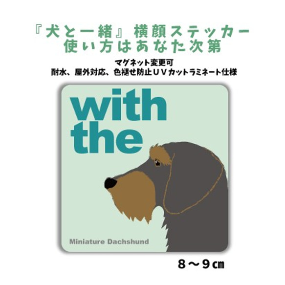 ミニチュアダックスフンド  ワイヤーヘアー ワイルドボア DOG IN CAR 『犬と一緒』横顔ステッカー 車 玄関