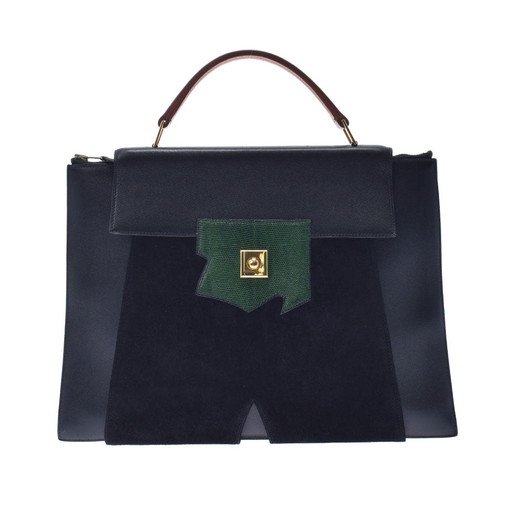 HERMES エルメス プレジデント 黒/緑/茶 ゴールド金具 メンズ ヴォーガリバー ハンドバッグ Aランク 中古 