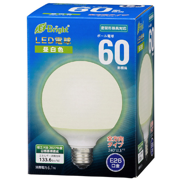 オーム電機 LED電球 E26口金 全光束815lm(6．1Wボール電球形) 昼白色相当 LDG6N-G AG24