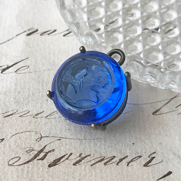 Glass Pendant Round 約22mm×18mm [PDT-1015-2]＊1個＊Vintage＊