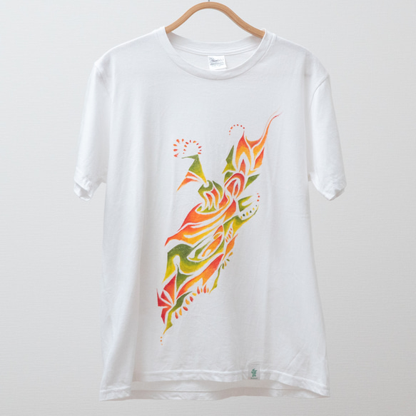 【トライバル柄風手描きTシャツ】MINOMUSHII/メンズMサイズ/洗濯可能/一点限り