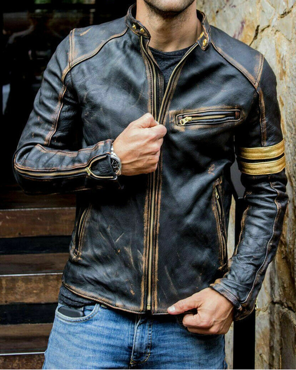 ヤギ革ユーズド加工ビンテージスタイルジャケット Goat Leather Distressed Jacket