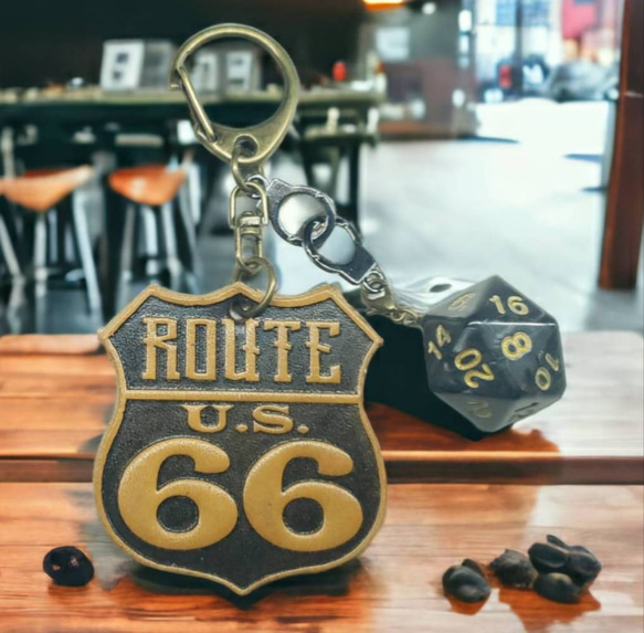 ROUTE66 ヌメ革 ダイス キーホルダー アンティーク　ブラウン