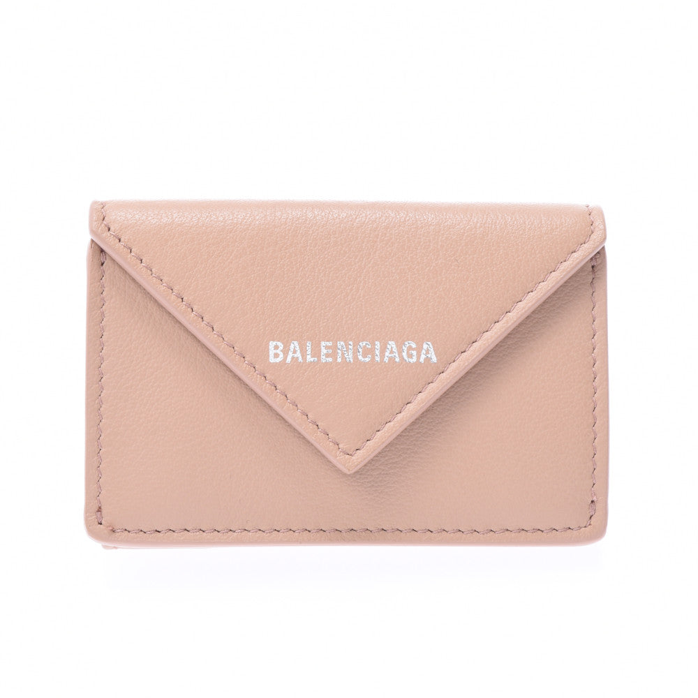 BALENCIAGA バレンシアガ ペーパーミニウォレット コンパクトウォレット ベージュ ユニセックス カーフ 三つ折り財布 未使用 