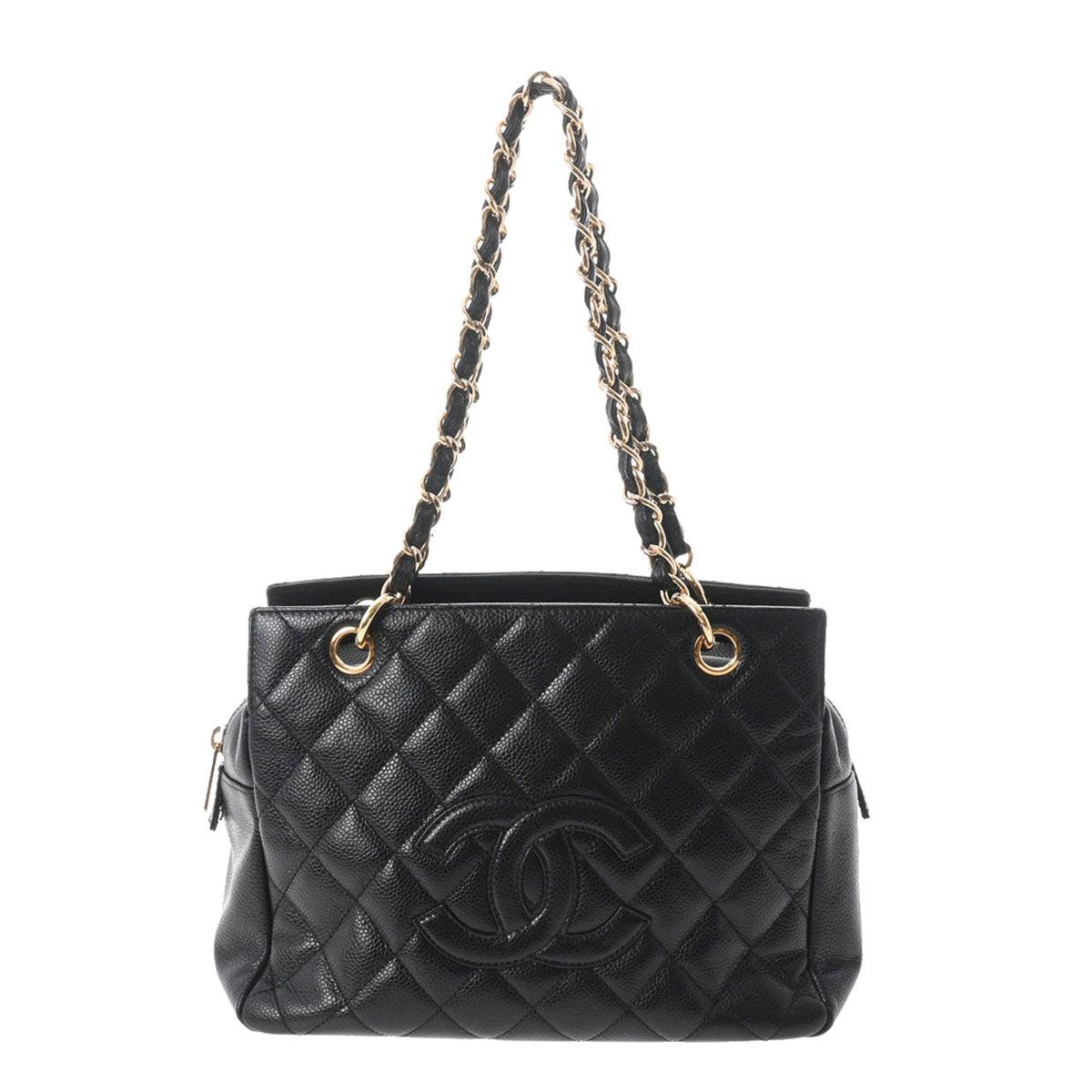 CHANEL シャネル 14143 PTT プチタイムレストート 黒 ゴールド金具 レディース キャビアスキン ハンドバッグ Aランク 中古 