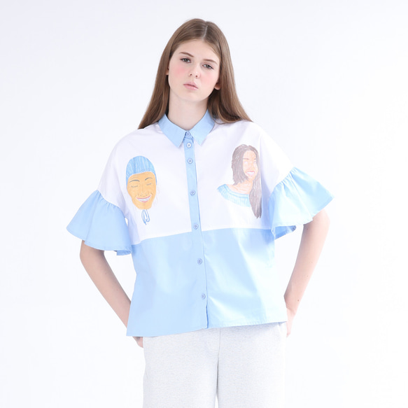 ZIZTAR Miss Two Big Heads Collar Ruffle Shirt