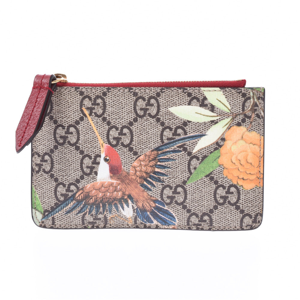 GUCCI グッチ GGスプリーム 鳥 蝶 花プリント キーリング付き ベージュ 424898 レディース コインケース ABランク 中古 