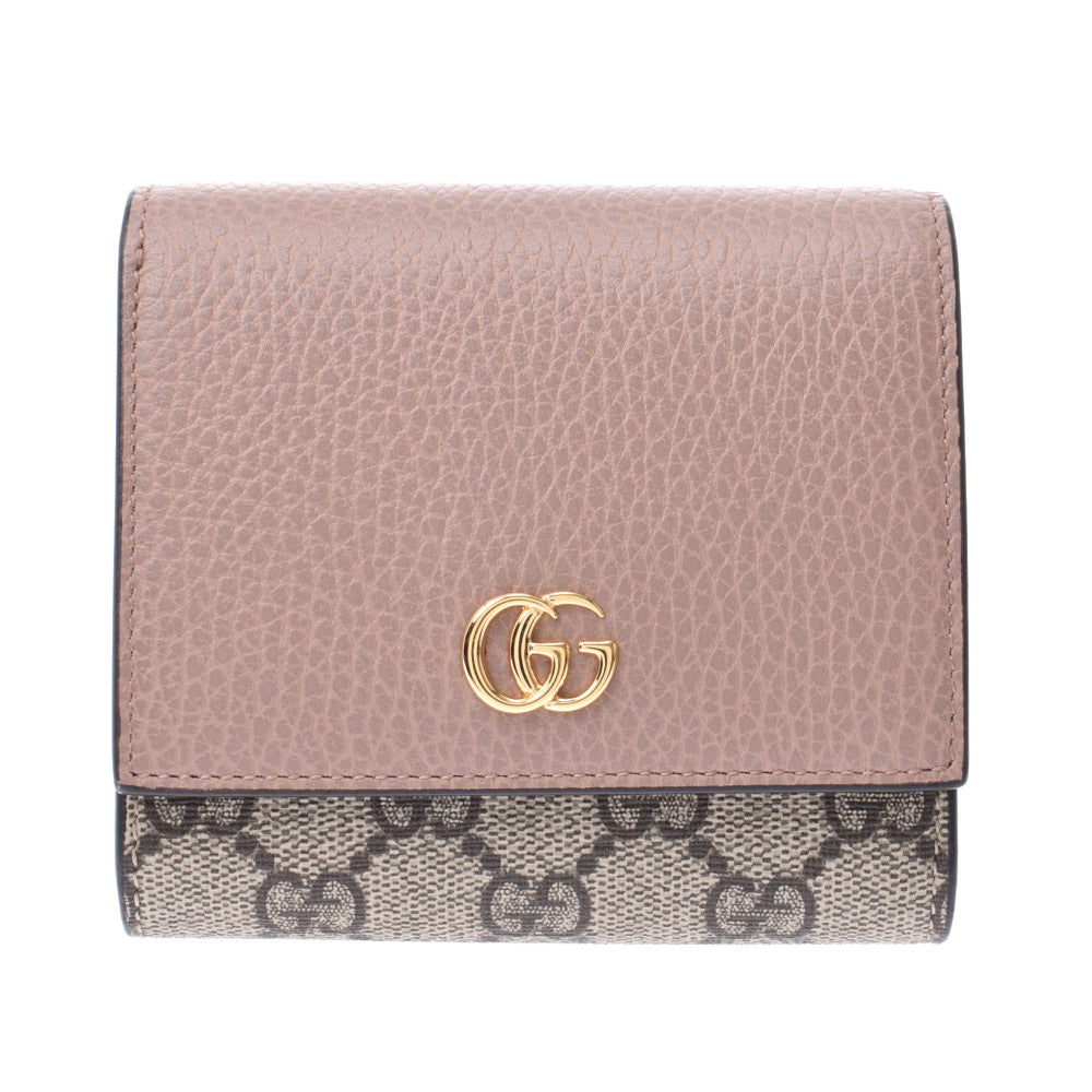 GUCCI グッチ GGマーモント ウォレット ベージュ/ピンク 598587 レディース GGスプリームキャンバス レザー 二つ折り財布 Aランク 中古 